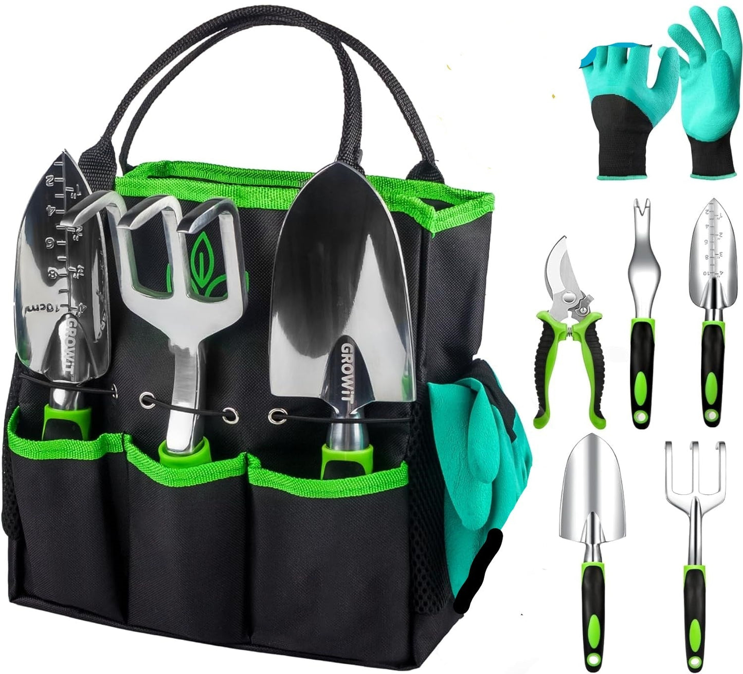 Heavy Duty Garden Tools 9Pieces Set - Rust Proof, Ergonomic Gardening Hand Tools Inkedjoy