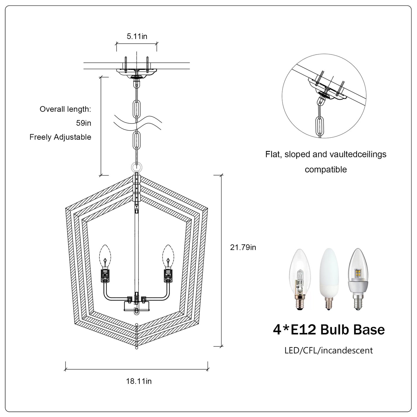 4-Light Farmhouse Kitchen Chandeliers, Matte Black And Sliver Vintage Rustic Cage Light Fixture Inkedjoy