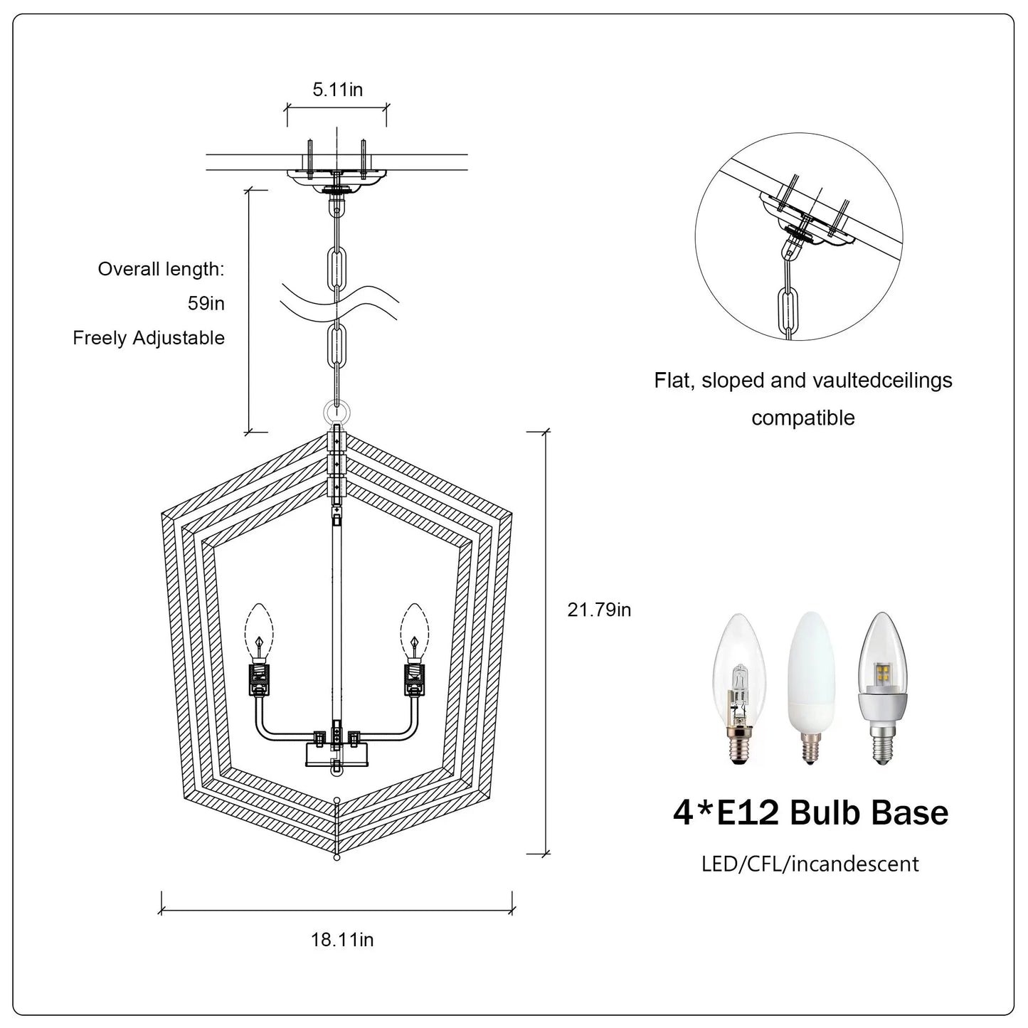 4-Light Farmhouse Kitchen Chandeliers, Matte Black And Sliver Vintage Rustic Cage Light Fixture Inkedjoy