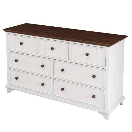 Wooden Captain Seven-Drawer Dresser- White Walnut My Store