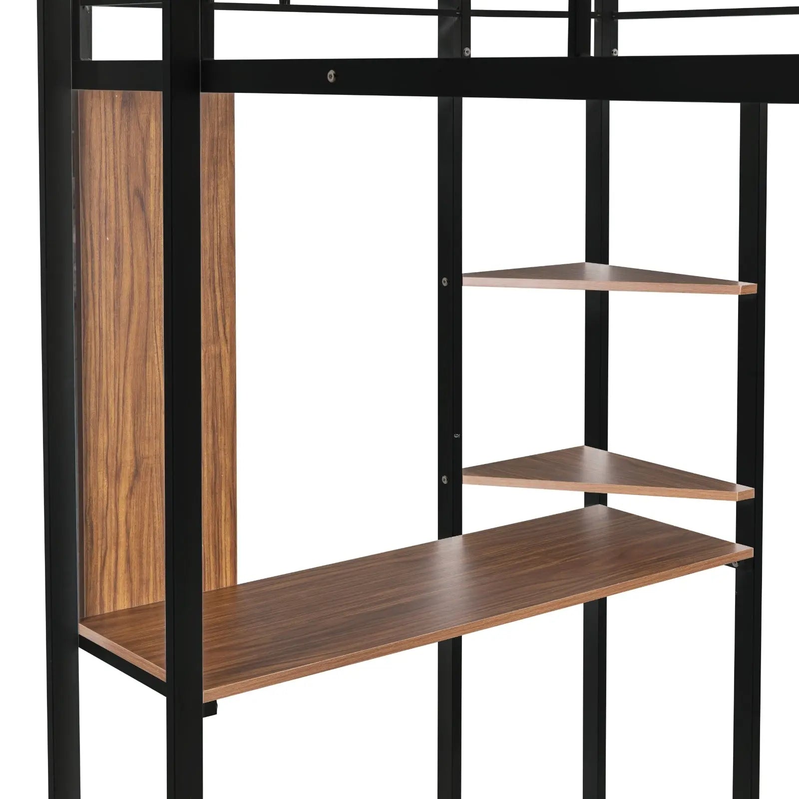 Twin Metal Loft Bed With 2 Shelves And One Desk ,BLACK My Store