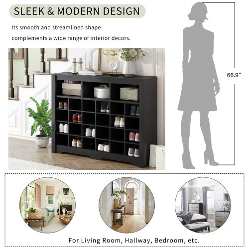 Stylish Design 24 Shoe Cabinet Console, Modern Black Inkedjoy