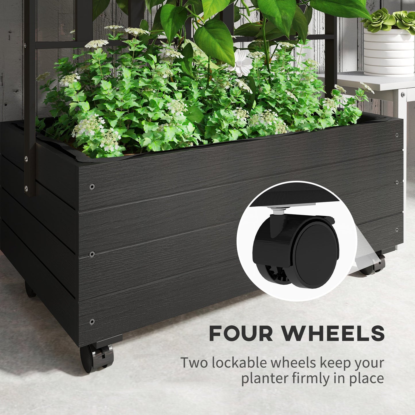 Raised Garden Bed With Trellis And Wheels, Outdoor Planter Wooden Inkedjoy