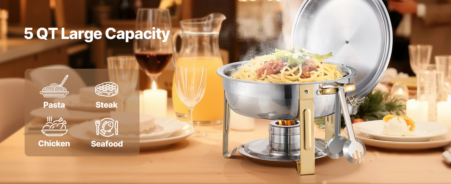 4 Pack Chafing Dish Buffet Set Stainless Steel Chafer w/4 Full Size Pan Round Catering Warmer Ohberri