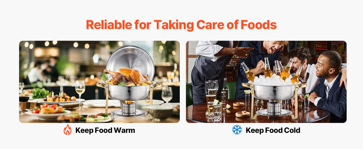 4 Pack Chafing Dish Buffet Set Stainless Steel Chafer w/4 Full Size Pan Round Catering Warmer Ohberri