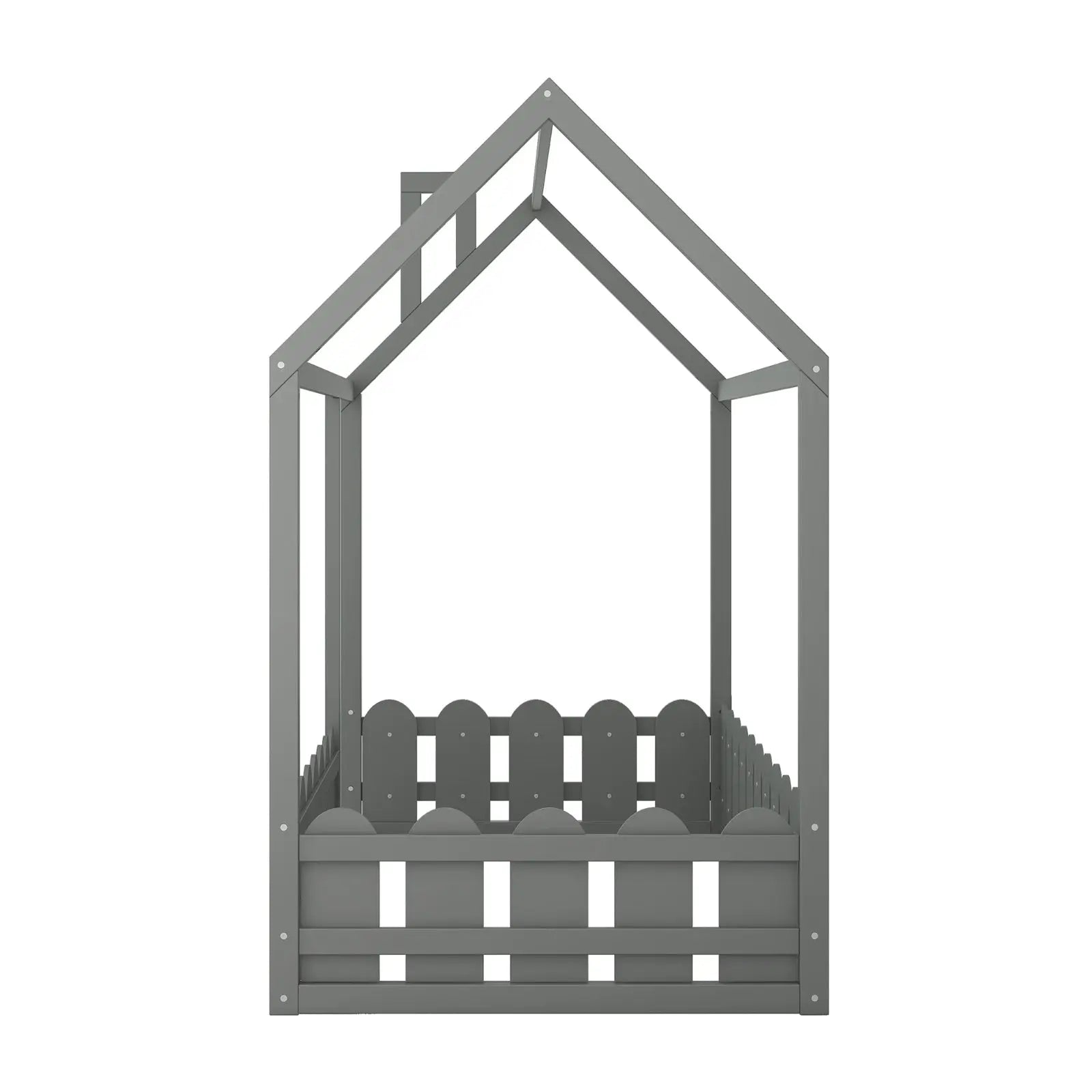 Twin Size Wood House Bed Frame With Fence For Kids, Teens - No Slats My Store