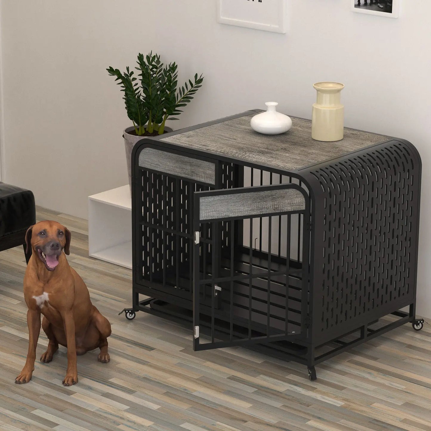 Heavy Duty Dog Crate Furniture Wooden Table 33inch Grey My Store