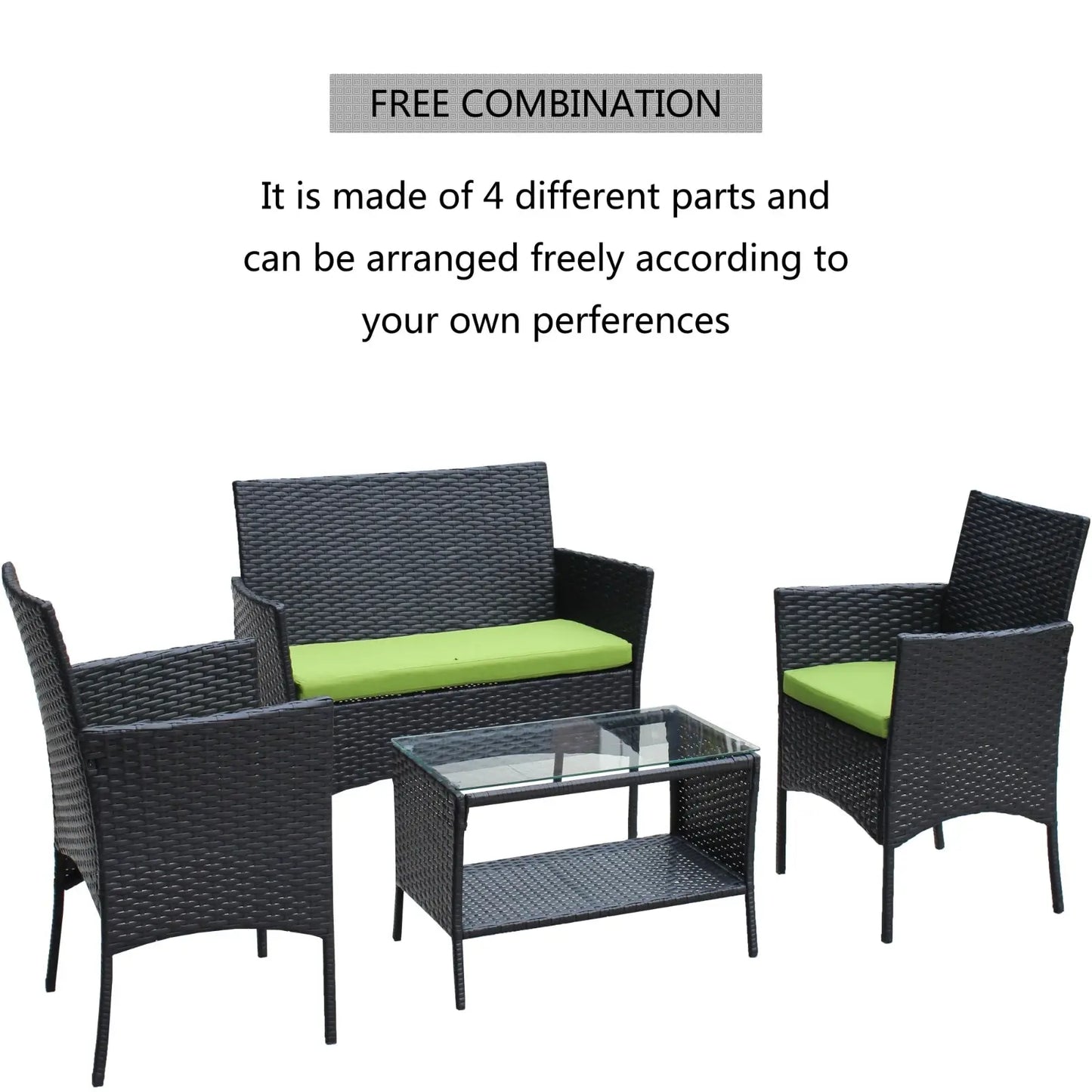 4PC Rattan Patio Furniture Set Outdoor Wicker Sofa W Green Cushions My Store