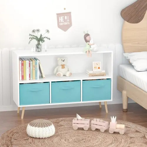 Fiberboard Children's Bookshelf With Foldable Fabric Drawers My Store