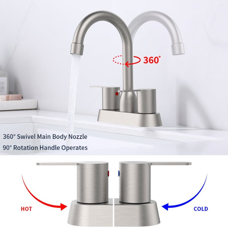 2 Handles Bathroom Sink Faucet, Brushed Nickel Ohberri
