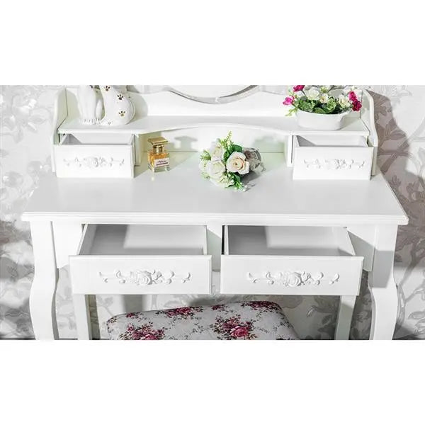 Four Drawer Single Mirror Dressing Table Set My Store