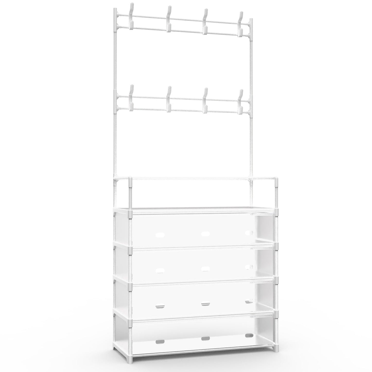 5 Tier Shoe Rack With Coat Rack - White Inkedjoy