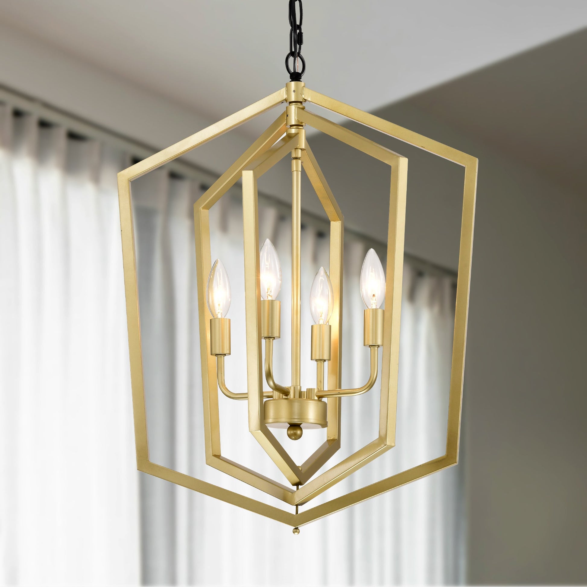 4-Light Farmhouse Kitchen Chandeliers, Vintage Cage Light Fixture -GOLD MATTE BLACK Inkedjoy