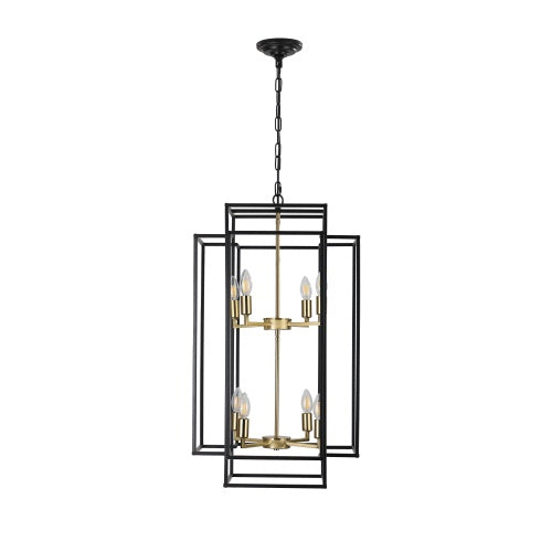 8 Lights Black & Gold Lantern Tiered Chandelier, Industrial Farmhouse Chandelier Inkedjoy