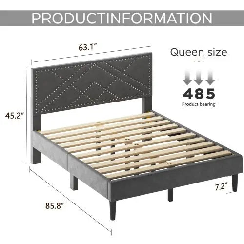 Queen Bed Frame, Linen Storage Headboard, Strong And Stable, No Noise,Under Bed Storage, No Box Spring,Weight 485lbs My Store
