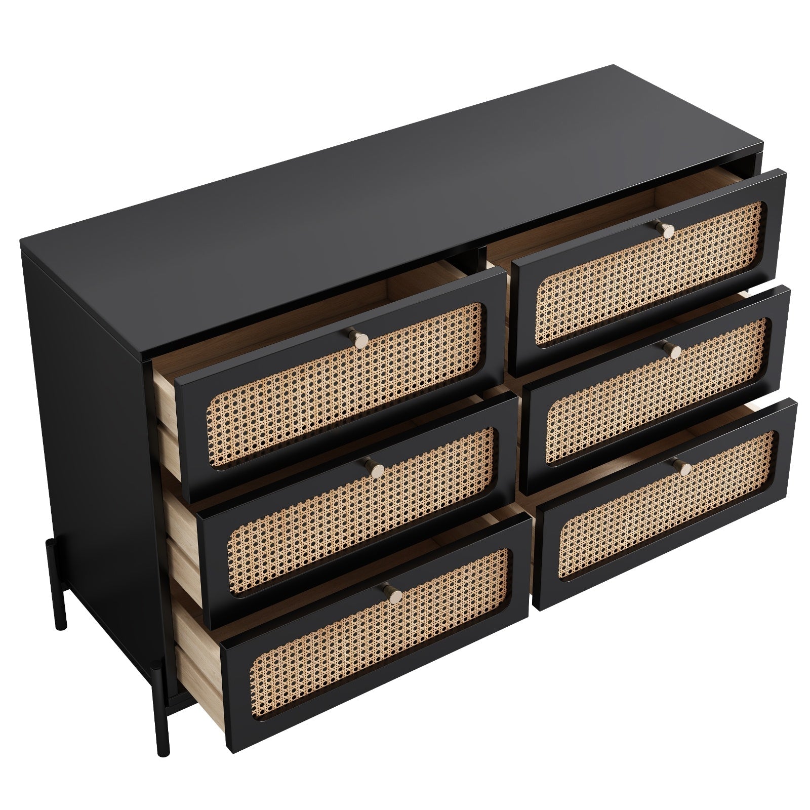 Modern Cannage Rattan Wood 6-Drawer Dresser Ohberri