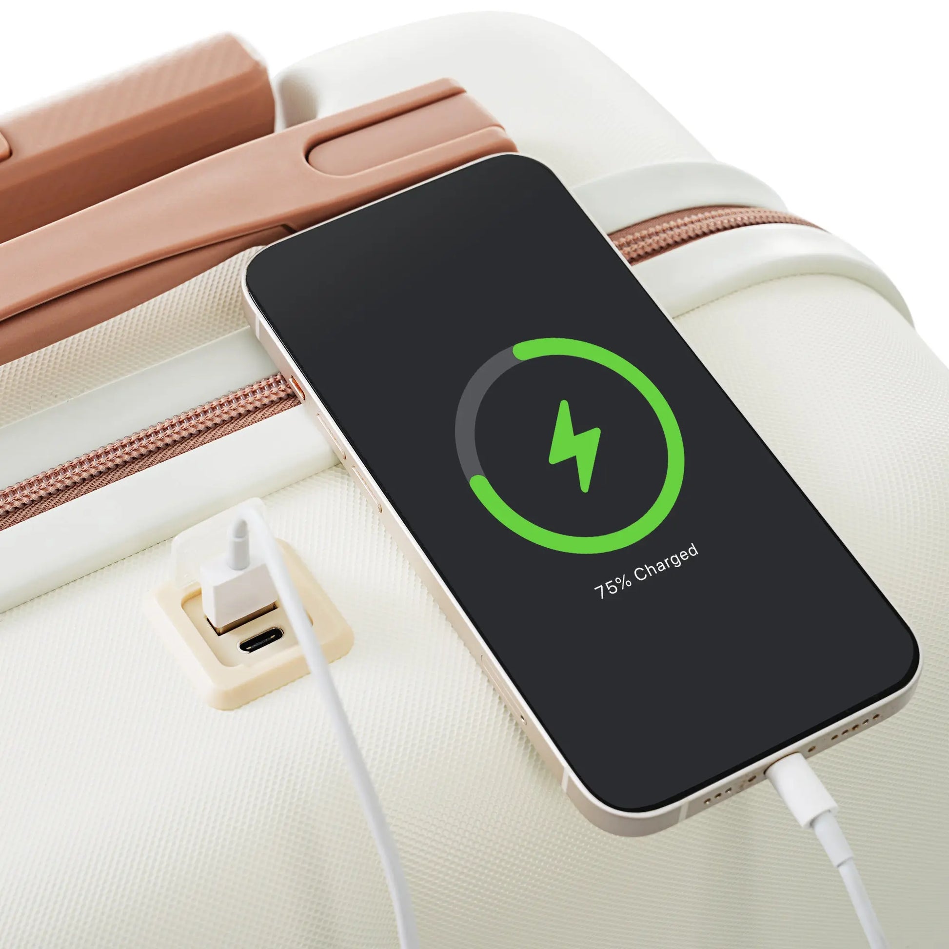 4-piece Suitcase Set With USB Port, Beige Inkedjoy