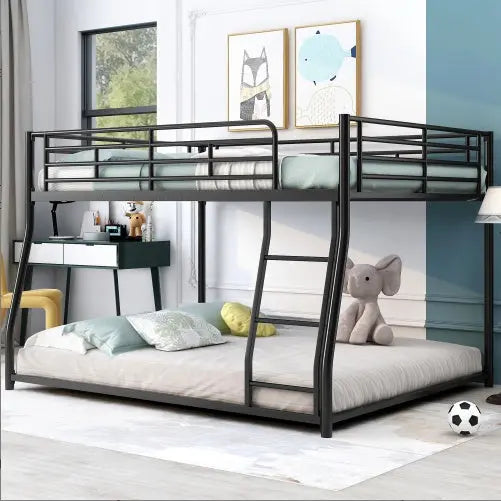 Metal Floor Bunk Bed, Twin XL Over Queen, Black My Store