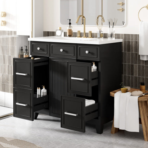 Vanity Cabinet With Sink Top Combo Set  And 3 Drawers- Black Ohberri
