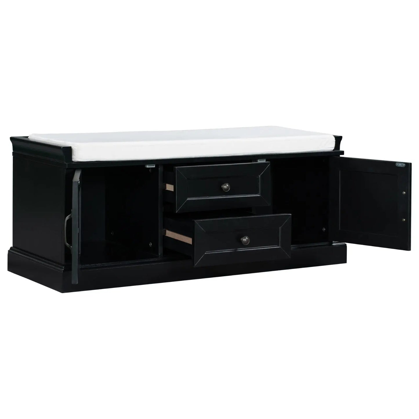 Storage Bench With Drawers, Cabinets & Removable Cushion For Living Room My Store