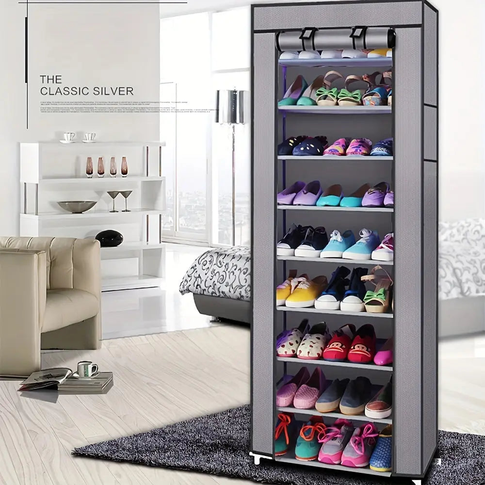1 Set Of 10-layer Shoe Cabinet With Dust Cover, Easy To Assemble Inkedjoy