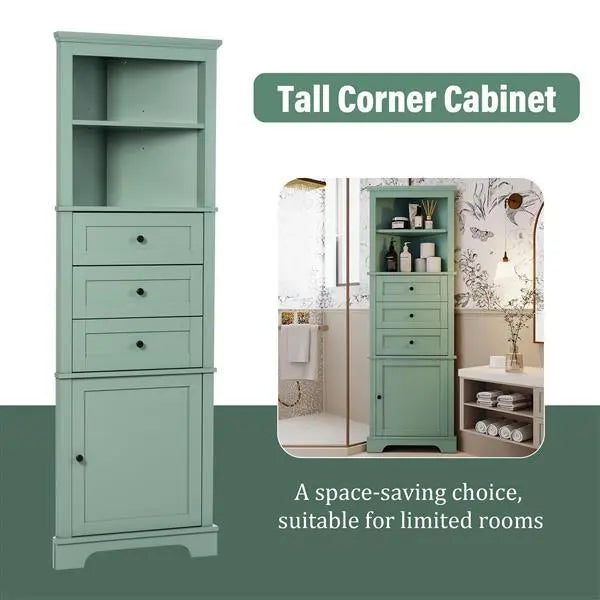 Green Triangular High Cabinet With 3 Drawers And Adjustable Shelves My Store