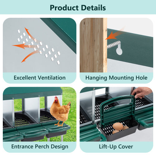 4-Hole Chicken Nest, With Legs And Cover To Protect Eggs,Green Inkedjoy