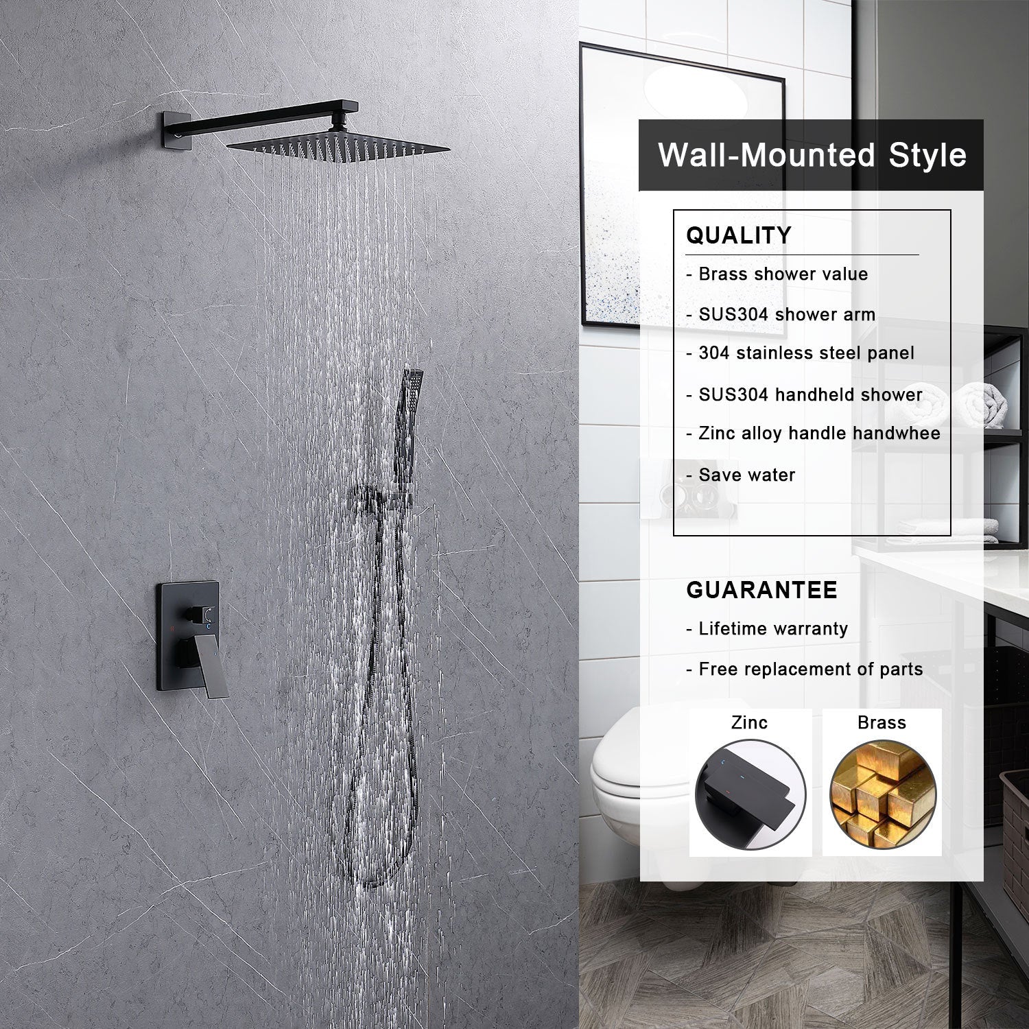 Shower System Shower Faucet Combo Set Wall Mounted With 10" Rainfall Shower Head And Handheld Inkedjoy