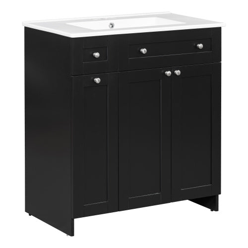 Vanity With Ceramic Sink Combo, Rich Storage Cabinet - 2 Drawers -Black My Store