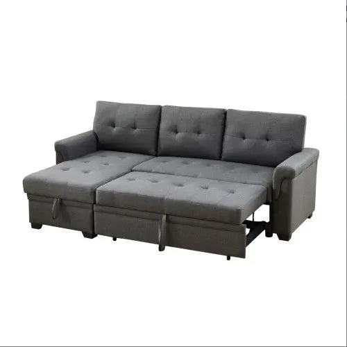 Dark Gray Linen Reversible Sleeper Sectional Sofa With Storage Chaise My Store