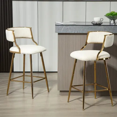 SET OF 2,26 Counter Height Bar Stools Corduroy Kitchen Island Counter Bar Stool With Back,golden Chromed Base And Footrest My Store