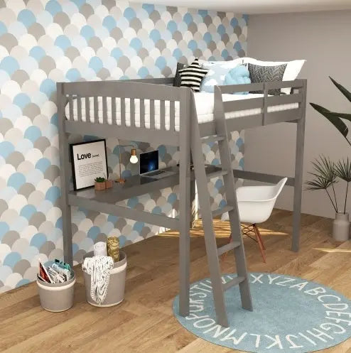 Grey High Loft Bed With Desk And Storage My Store