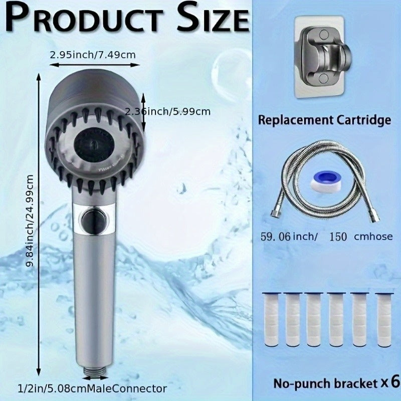 Stainless Steel Fixture - 5 Filter Shower Set, With 3 Adjustable Modes Inkedjoy