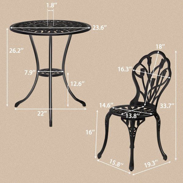 2pcs Single Chairs And 1pc Round Table Tulip Shaped Black Casting Set Inkedjoy