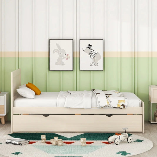 Modern Design Twin Size Platform Bed Frame With Trundle For White Washed Color My Store