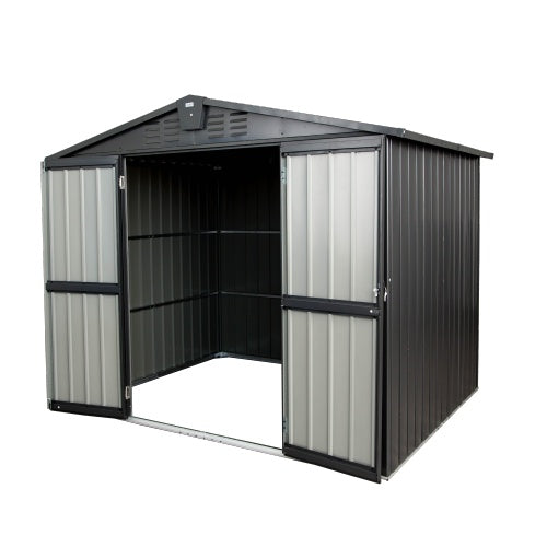 Outdoor Storage Shed 8.2'x 6.2', Metal Garden Shed - Dark Gray Inkedjoy