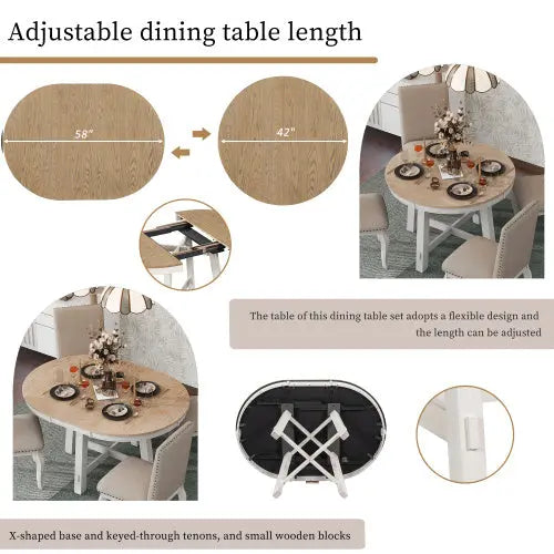 5-piece Farmhouse Wooden Dining Table Set My Store