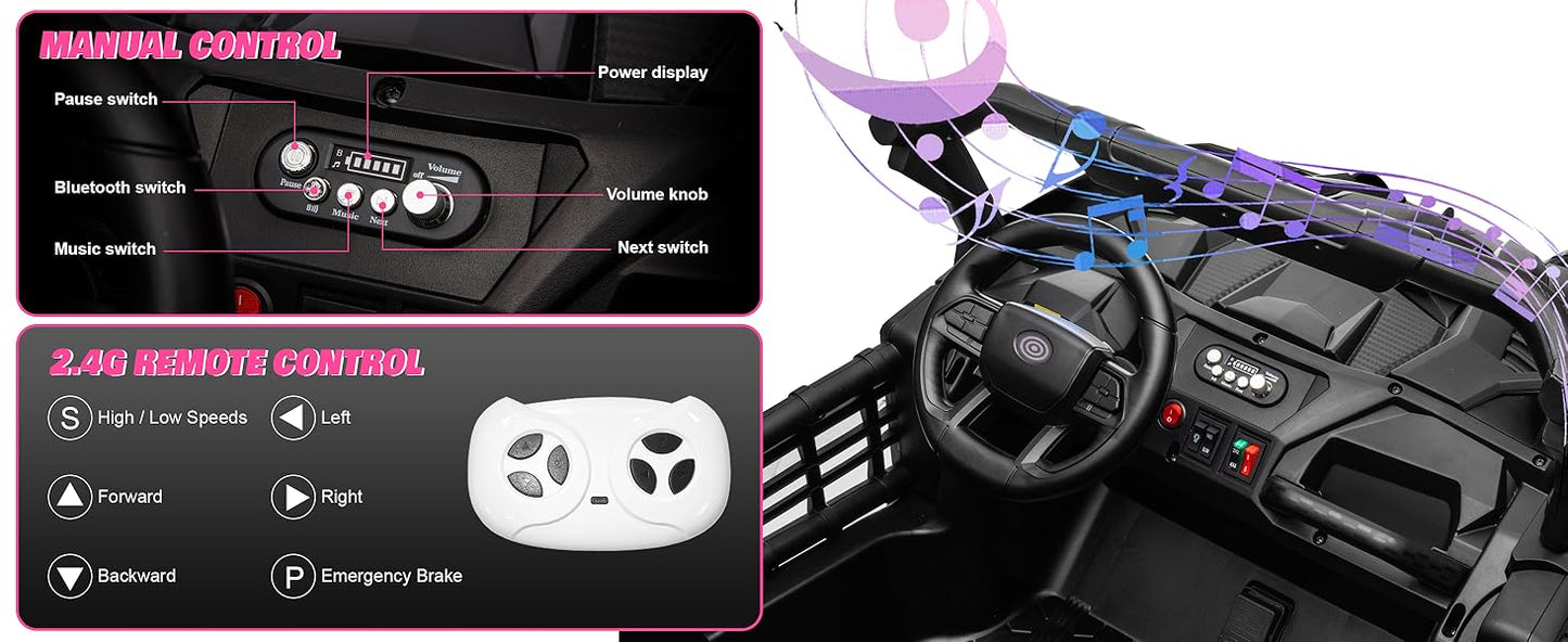 24V XL 2 Seater Ride on Toys Car for Girls, 2WD/4WD Switchable Off-Road UTV Ohberri