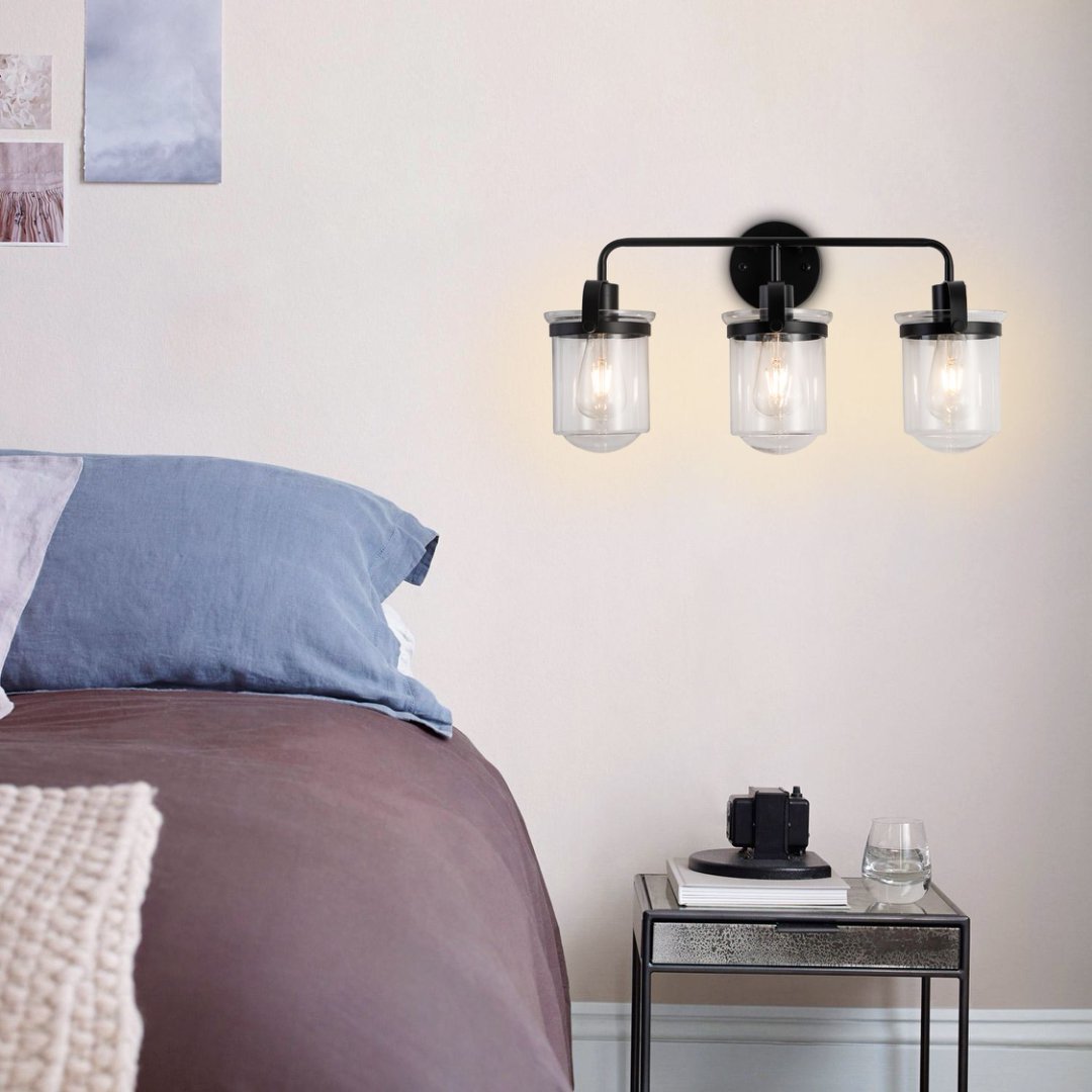 3-Light With Clear Glass Shade,Modern Sconce- Black My Store