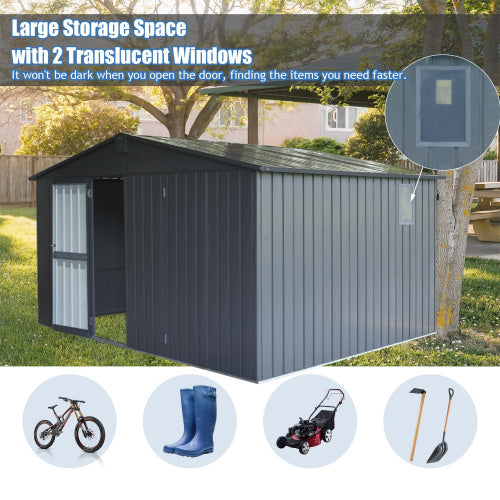 Storage Shed 11 X 12.5 With Galvanized Steel Frame  Windows -Gray Inkedjoy