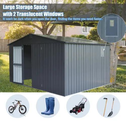 Storage Shed 11 X 12.5 With Galvanized Steel Frame Windows -Gray Inkedjoy