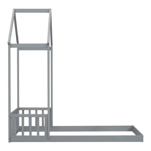 Twin House-shaped Roof Headboard Floor Bed,,without Slats,Grey My Store