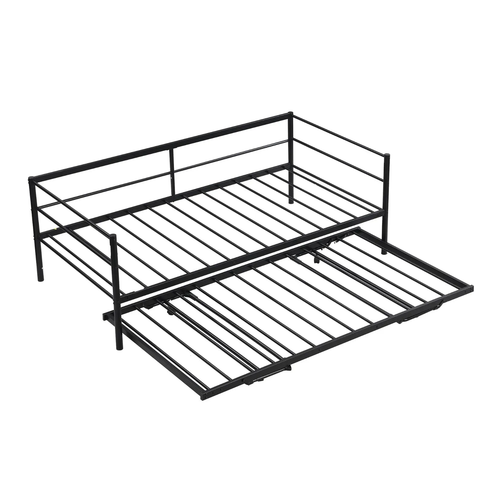 Twin Size Metal Daybed With Adjustable Trundle Up Trundle, Black My Store