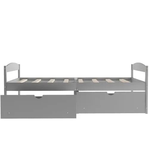 Twin Size Platform Bed, With Two Drawers, Gray My Store