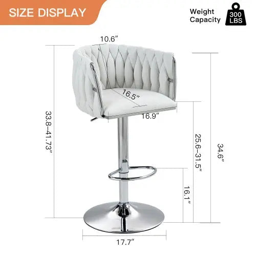 360 Fabric Cover Swivel Bar Stools Set Of 2, Adjustable Counter Height Bar Chairs With Woven Back & Footrest, Silver Chromed Bar Stools For Kitchen Island, Cafe, Pub My Store