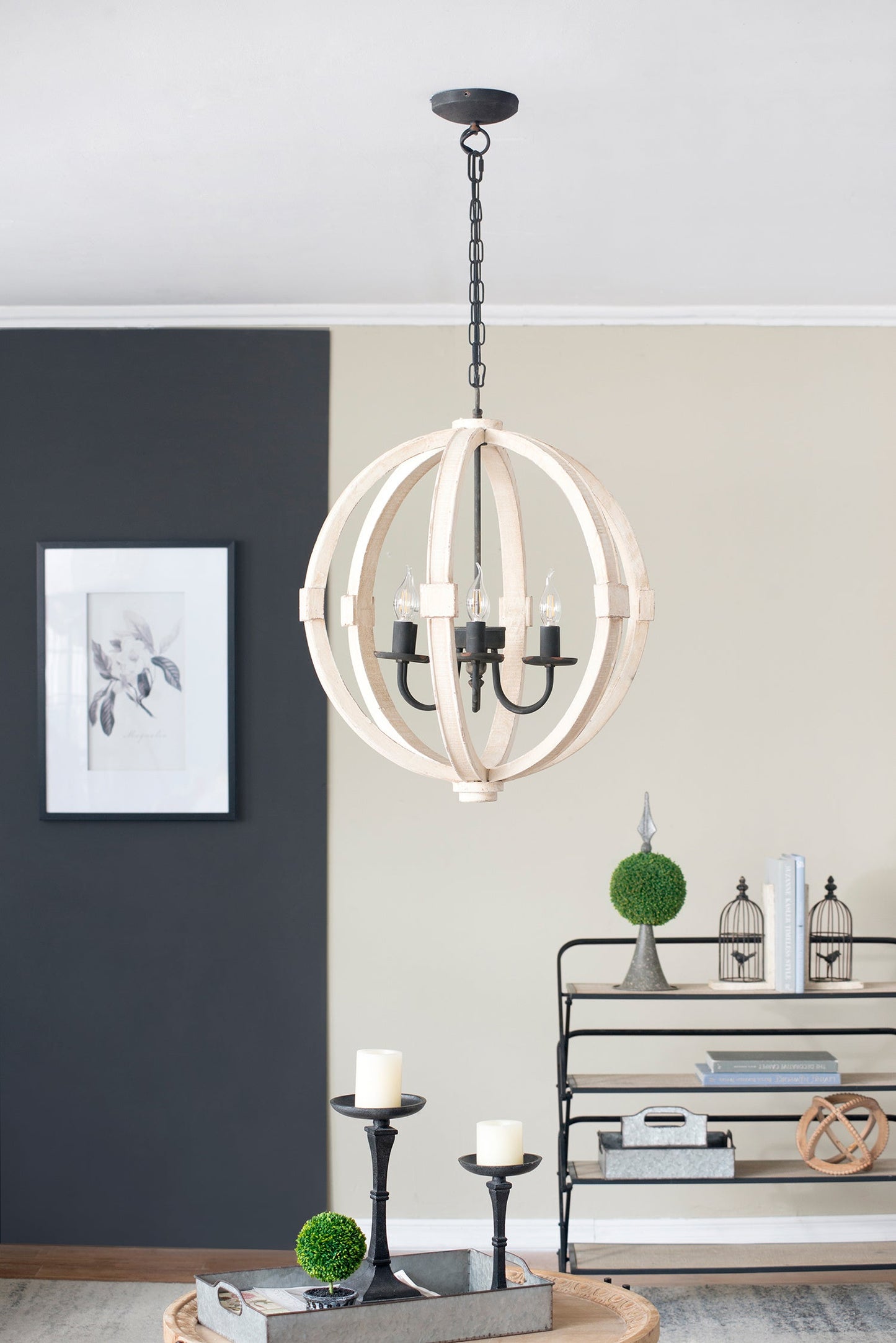 6 - Light Wood Chandelier With Adjustable Chain Inkedjoy