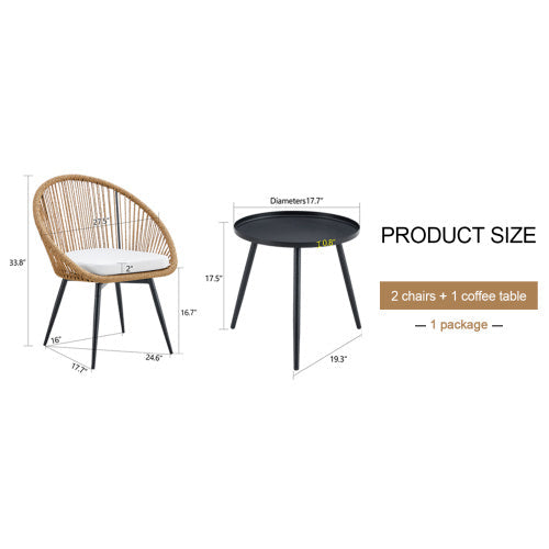 Modern 3 Piece Set Round Coffee Table 2 Rattan Swivel Chairs Inkedjoy