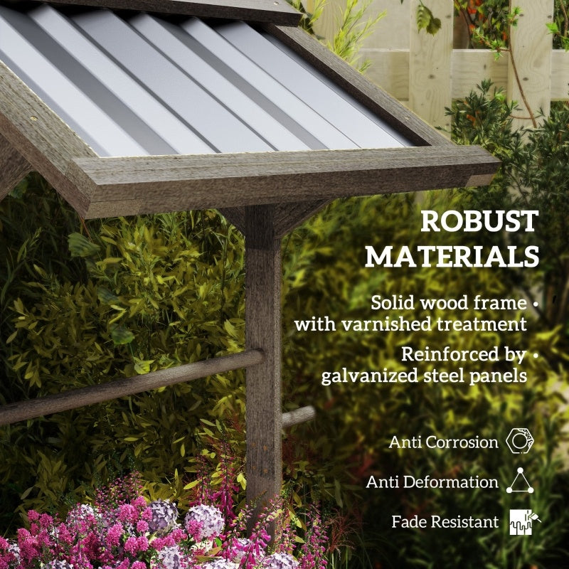 Wooden Wishing Well Planter, Raised Garden Bed With Galvanized Canopy, Hexagon- Light Gray Inkedjoy