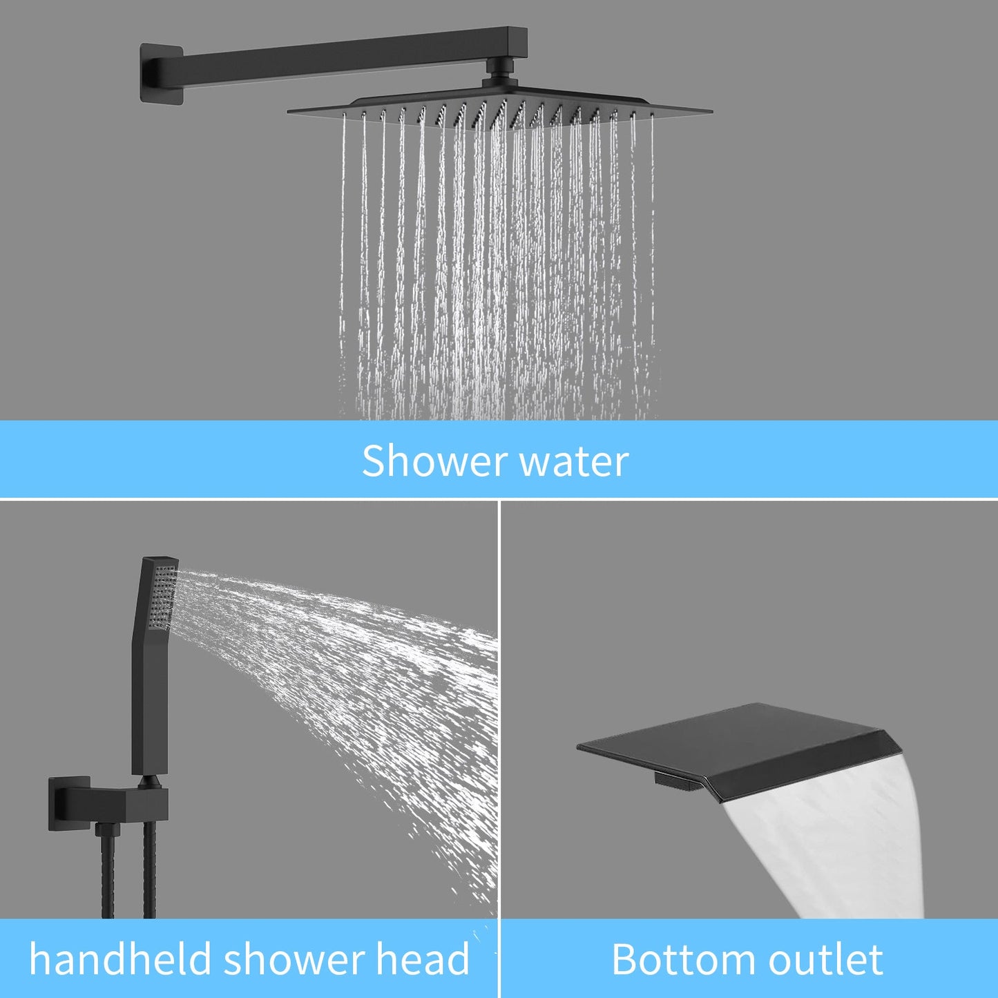 Brushed Nickel Faucet Set 10 Inch Square Rainfall Shower Head With Handheld Sprayer And Waterfall Inkedjoy