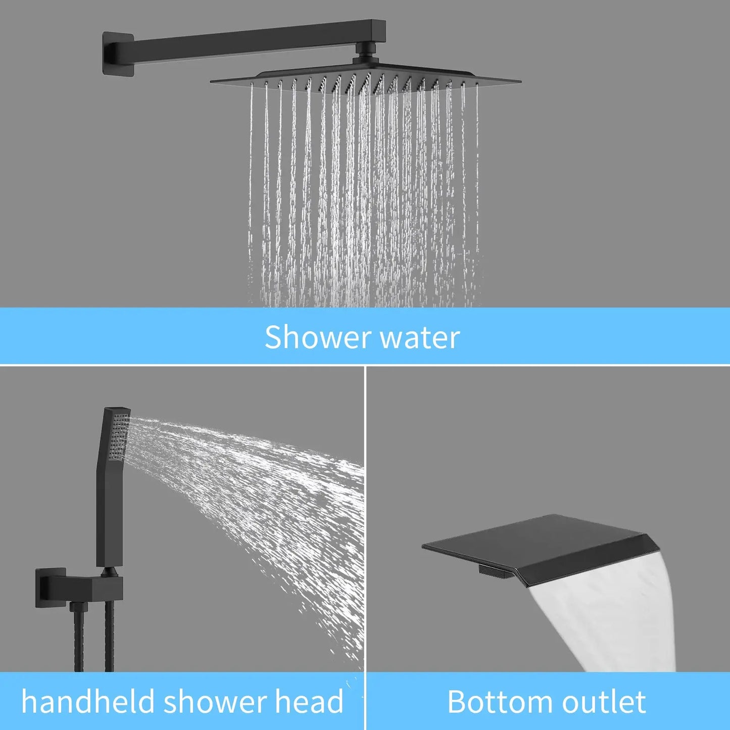 Brushed Nickel Faucet Set 10 Inch Square Rainfall Shower Head With Handheld Sprayer And Waterfall Inkedjoy